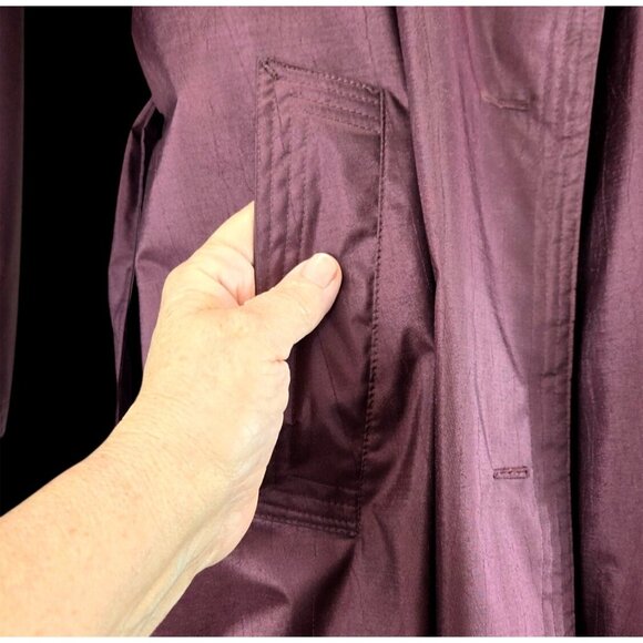 Maroon Trench Coat Chiango 10 Vtg 80s Belted Pockets Storm Flap Removable Liner - Picture 16 of 16